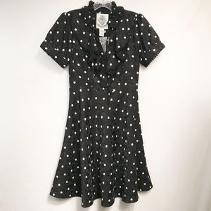 BB Dakota Dress Womens Size Medium Polka Dot Ruffle Short Sleeve Black and White